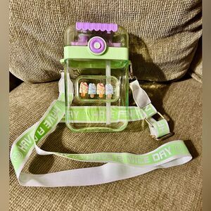 Kids Water Bottle Kawaii Double Sides Adjustable Strap and Stickers